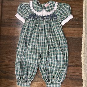 New/Never worn one piece plaid jumpsuit with smocking
